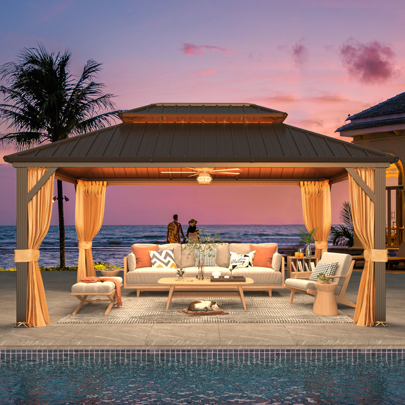 EROMMY Aluminum Patio Gazebo, Hardtop Gazebo with Galvanized Steel Roof